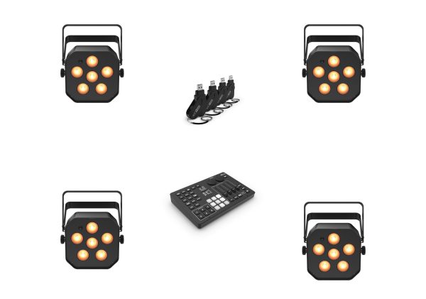 Chauvet DJ Quad Color RGBA LED Par DJ Lighting Package with USB Transceiver and Wireless Lighting Controller Hot on Sale