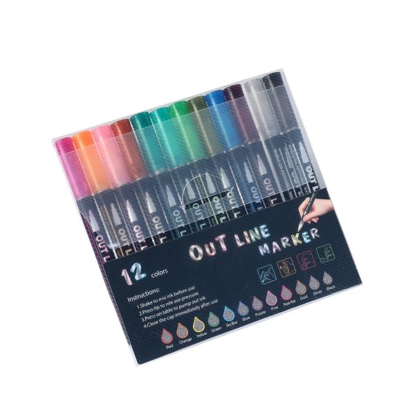 12-color Outline Metallic Markers Hot on Sale