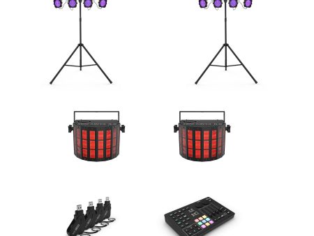 Chauvet DJ RGBW LED Derby Effect Lights DJ Lighting Package with RGB 4-Par Wash Light System, USB Transceivers and Wireless Lighting Controller on Sale