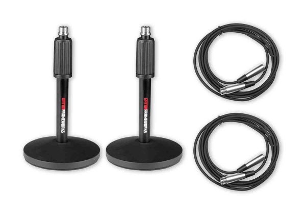 Gator GFW-MIC-DESKTOP-2PK Desktop Microphone Stand with XLR Cable (2-Pack) Supply