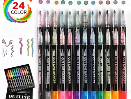 12-color Outline Metallic Markers Hot on Sale