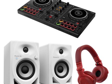 Pioneer DJ DDJ200 Controller Package with Red On-Ear Headphones and White Active Monitor Speaker Cheap