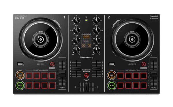 Pioneer DJ DDJ200 Controller Package with Red On-Ear Headphones and White Active Monitor Speaker Cheap