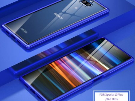 Sony Xperia 10 Plus Cover m. Metal Bumper & Glasbagside - Blå Discount