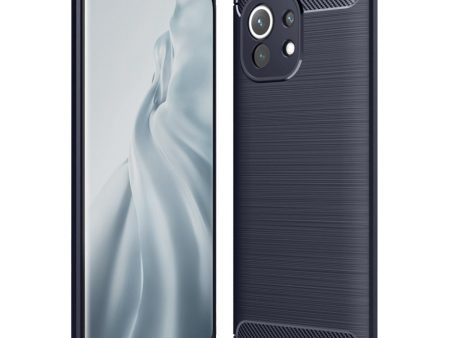 Xiaomi Mi 11 Brushed Carbon Fiber Fleksibelt Plastik Cover - Mørkeblå Cheap