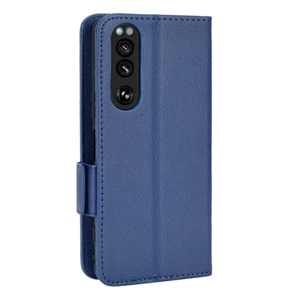 Sony Xperia 5 IV Litchi Læder Cover m. Pung - Mørk Blå Hot on Sale